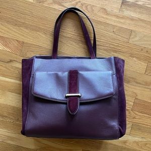 Kate Spade Roselyn Hunts Place Wine Suede Leather Tote Bag